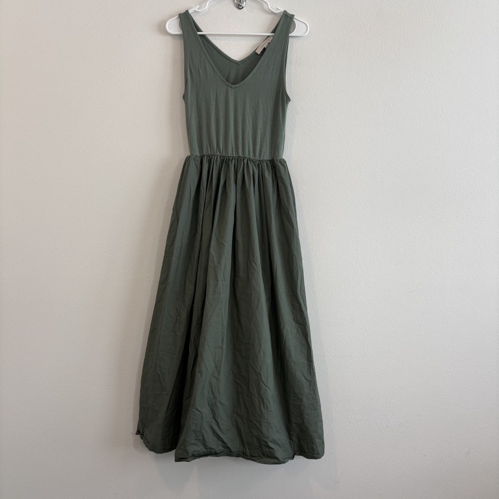 Loft Maxi Dress Women 6 Green Mixed Media Euro‎ Summer Pockets Stretch Capsule
